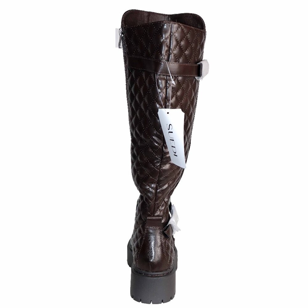 Awesome Suedi Dark Brown Knee High Platform Lug Sole Moto Boot Size 8 NWB - Picture 5 of 7